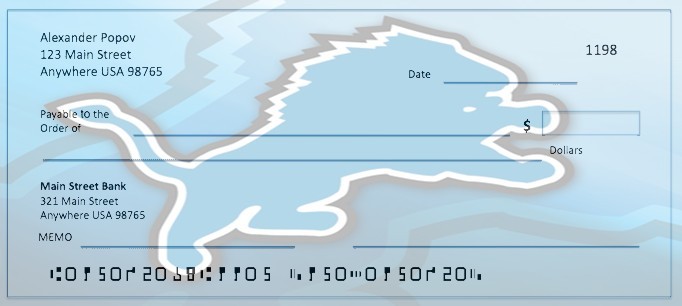 Earlier Detroit Lions check illustration Earlier Detroit Lions check illustration with a large blue leaping-lion silhouette