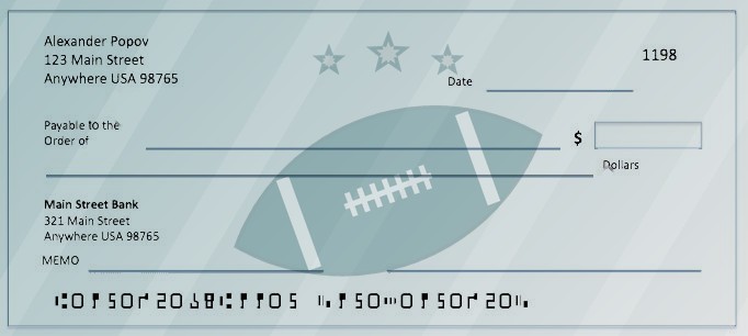 Earlier Philadelphia Eagles check illustration with a large green football and stars on a diagonal green background