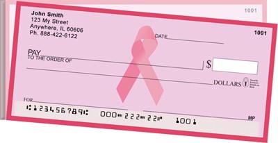 Pink Ribbon side tear personal checks sample