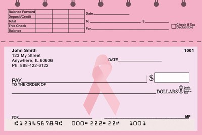 Pink Ribbon top stub personal checks sample