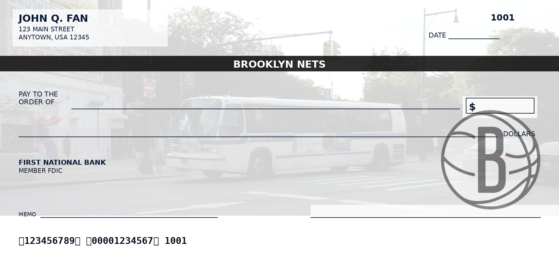 Earlier Brooklyn Nets-themed editorial check-design illustration