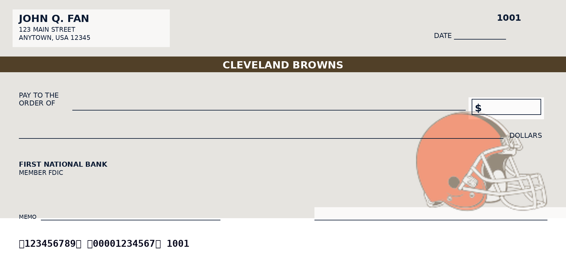 Order Cleveland Browns Checks - NFL Football Check Designs