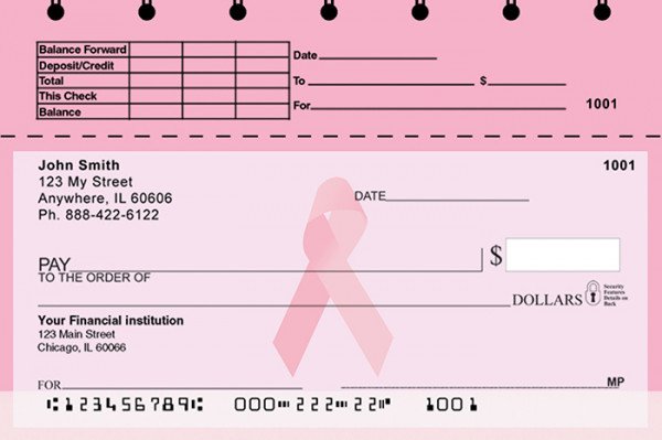 Carousel Checks Pink Ribbon Top Stub Personal Checks (TSCHA-01)