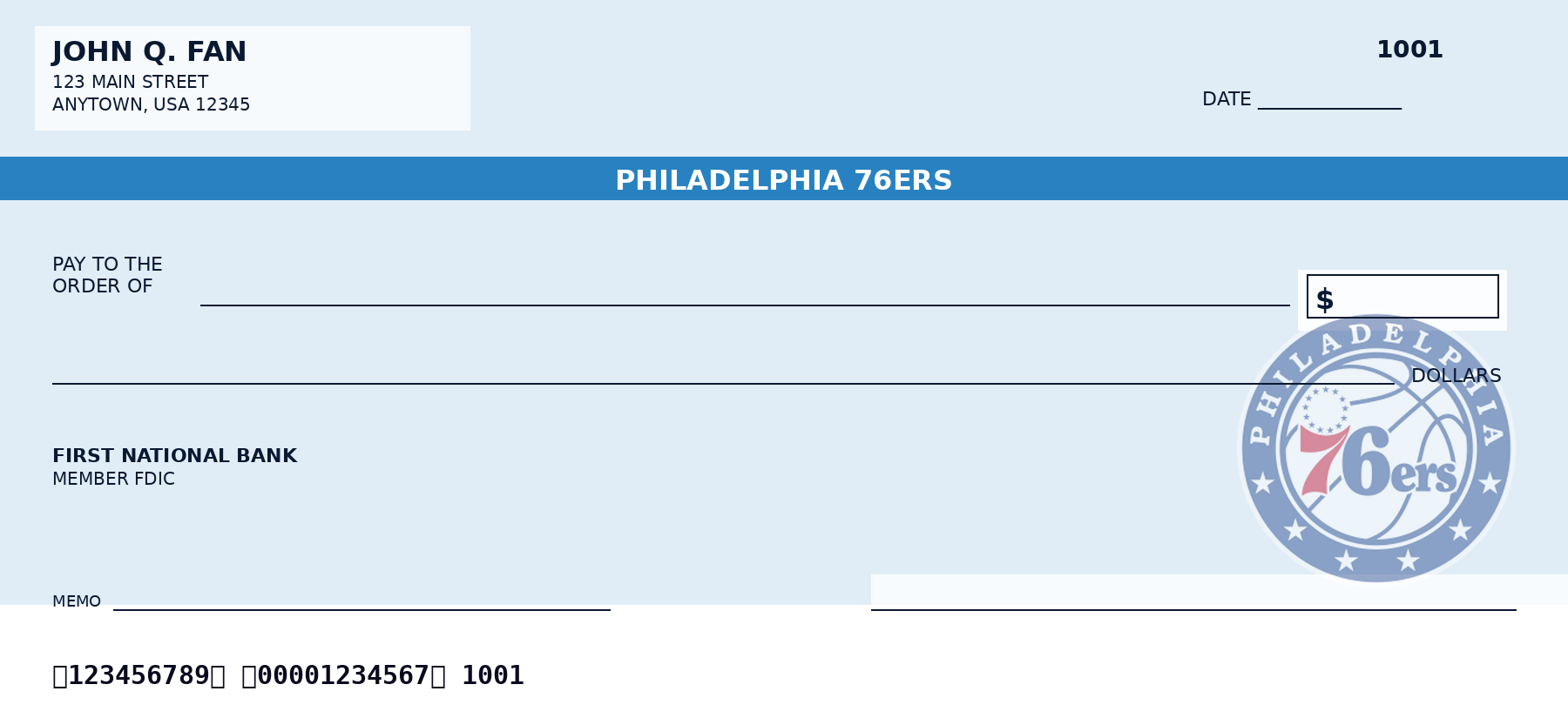 Nba. Check Order Philadelphia 76ers Checks – NBA Basketball Check Designs