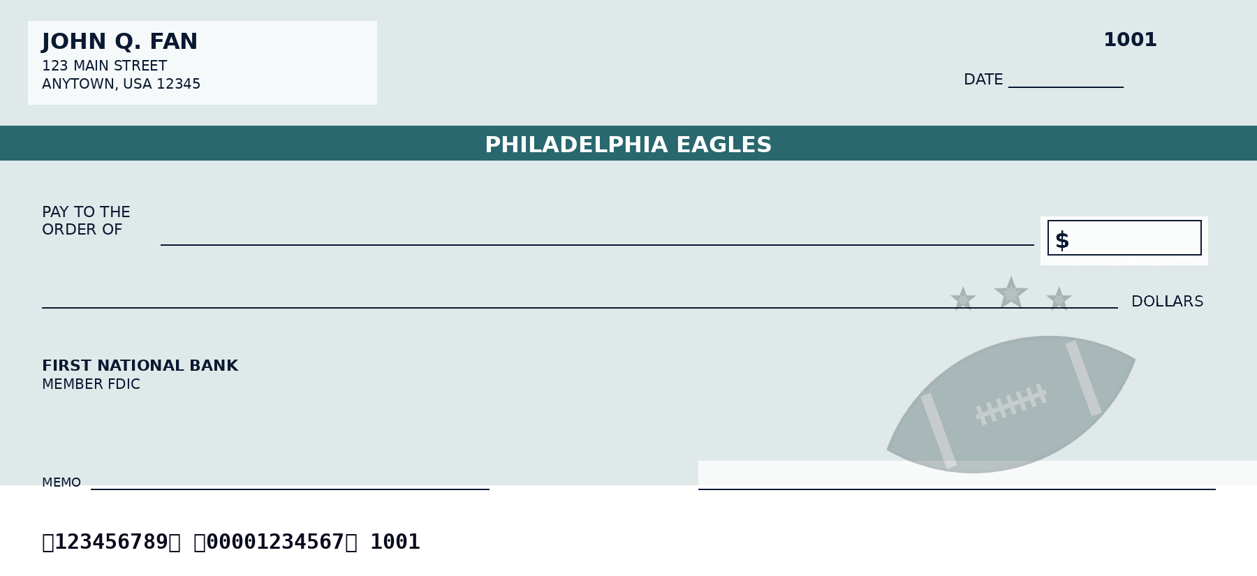 Earlier Philadelphia Eagles editorial check illustration Earlier Philadelphia Eagles check-design concept with a green name band and a small football at lower right